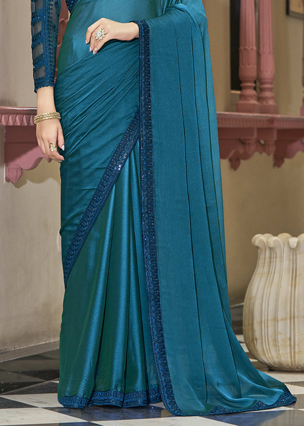 Buy MySilkLove Elm Blue Woven Designer Silk Saree Online