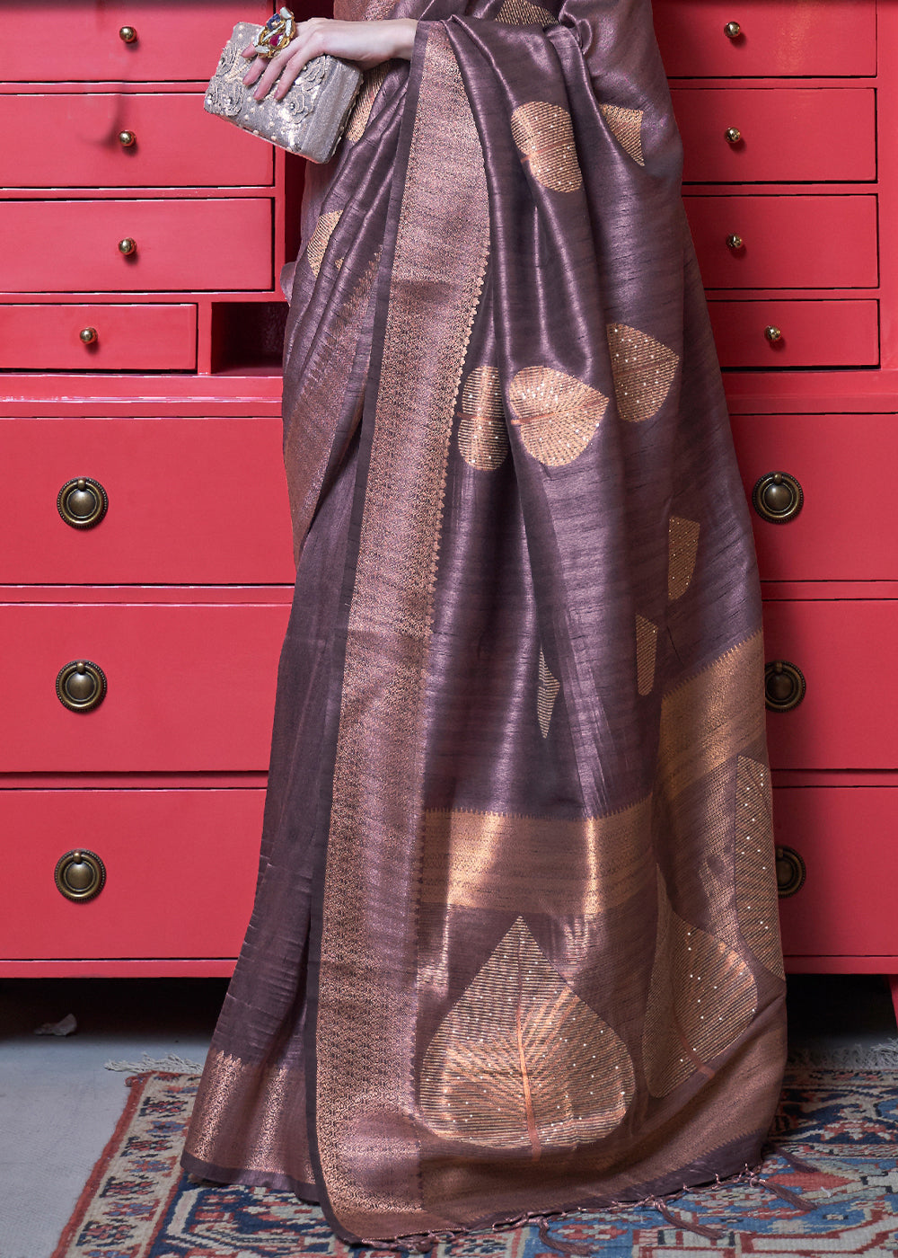 Buy MySilkLove Pharlap Purple Woven Banarasi Tussar Silk Saree Online