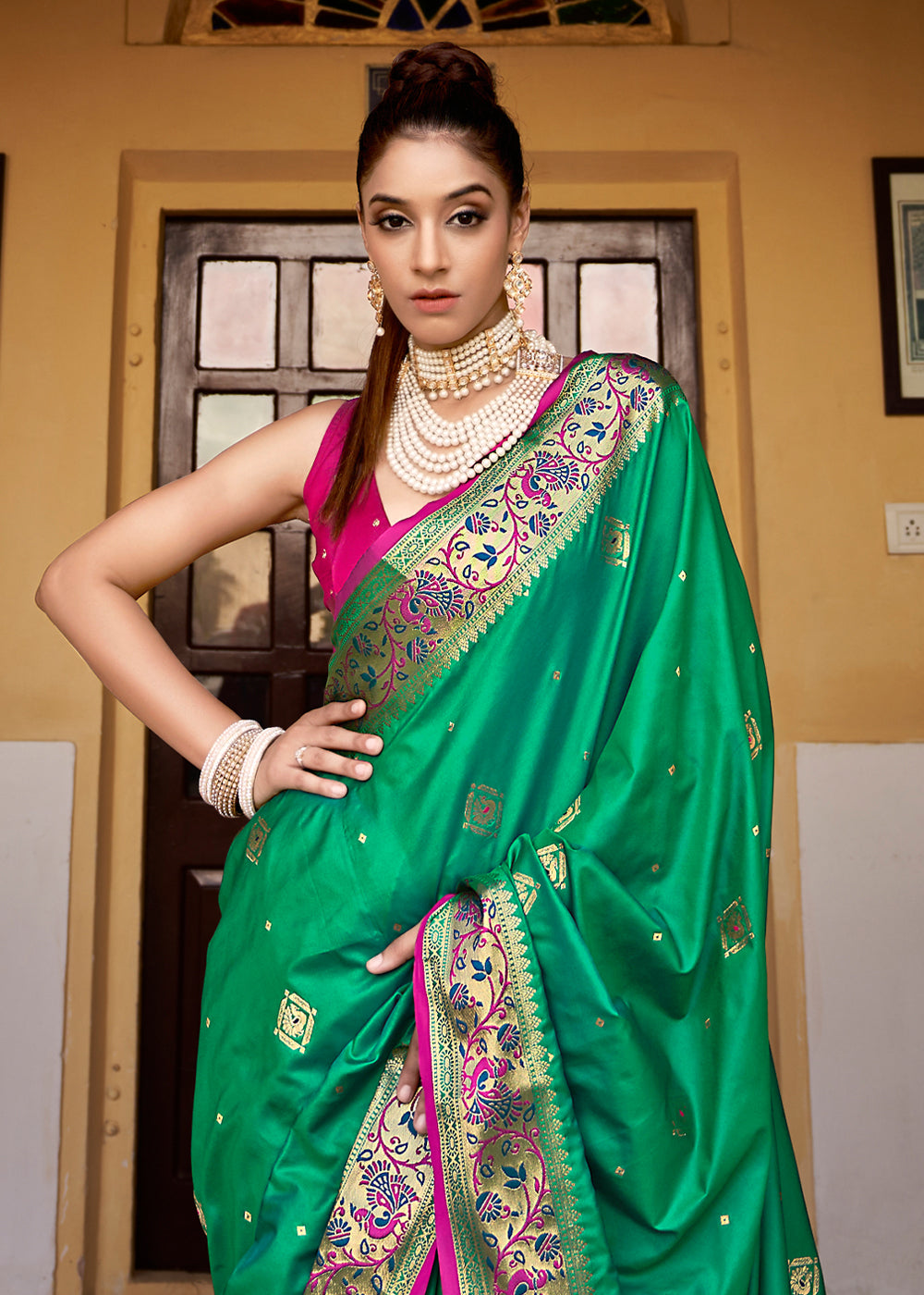 Buy MySilkLove Green Haze Banarasi Woven Soft Silk Saree Online