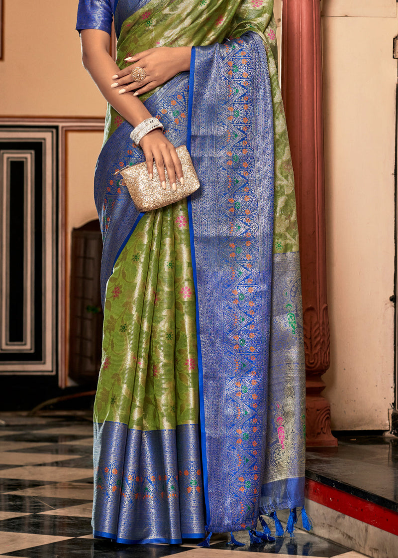 Buy Blue Zari Weaving Silk Saree With Blouse Online At Zeel Clothing