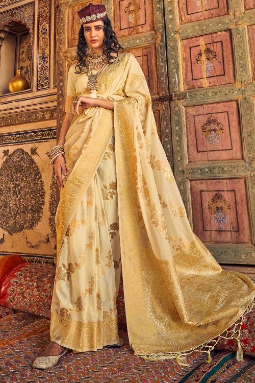 Buy MySilkLove Sahara Sand Brown Woven Georgette Saree Online