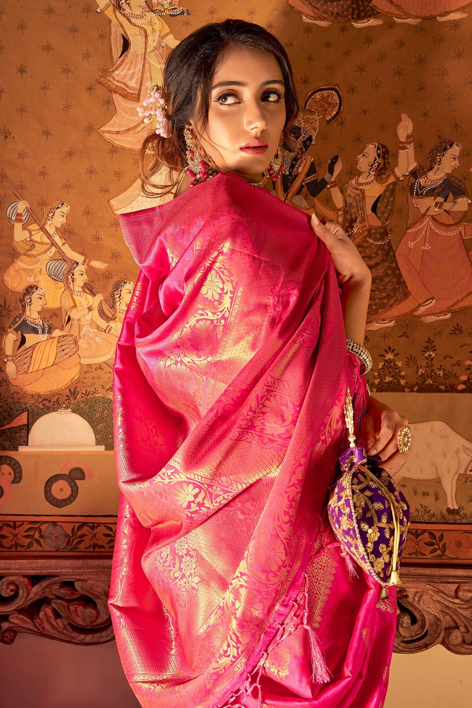 Buy MySilkLove Wild Pink Woven Banarasi Silk Saree Online