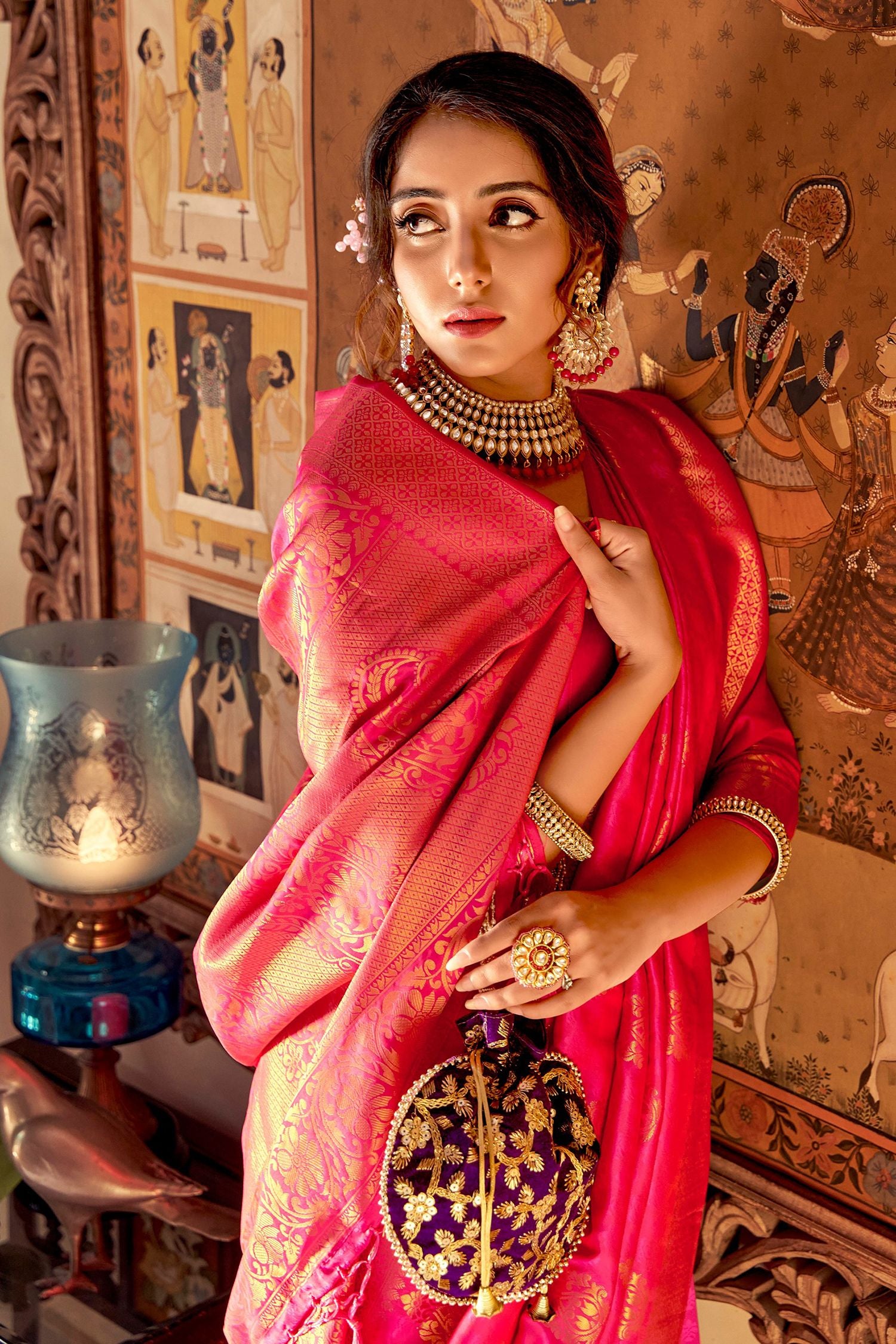 Buy MySilkLove Wild Pink Woven Banarasi Silk Saree Online