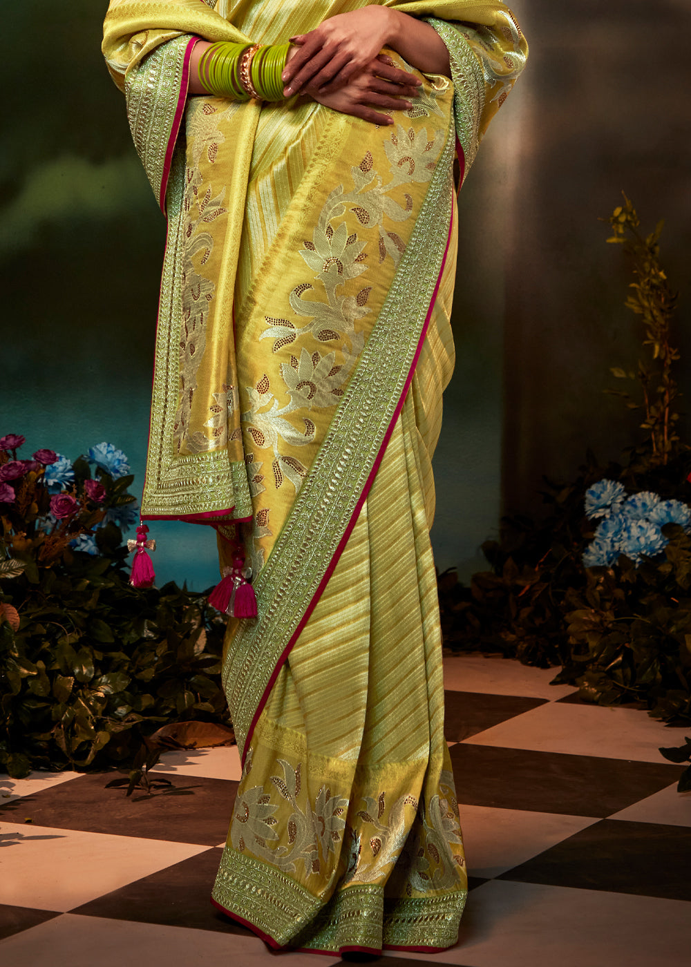 Buy MySilkLove Tacha Yellow Woven Banarasi Soft Silk Designer Saree Online