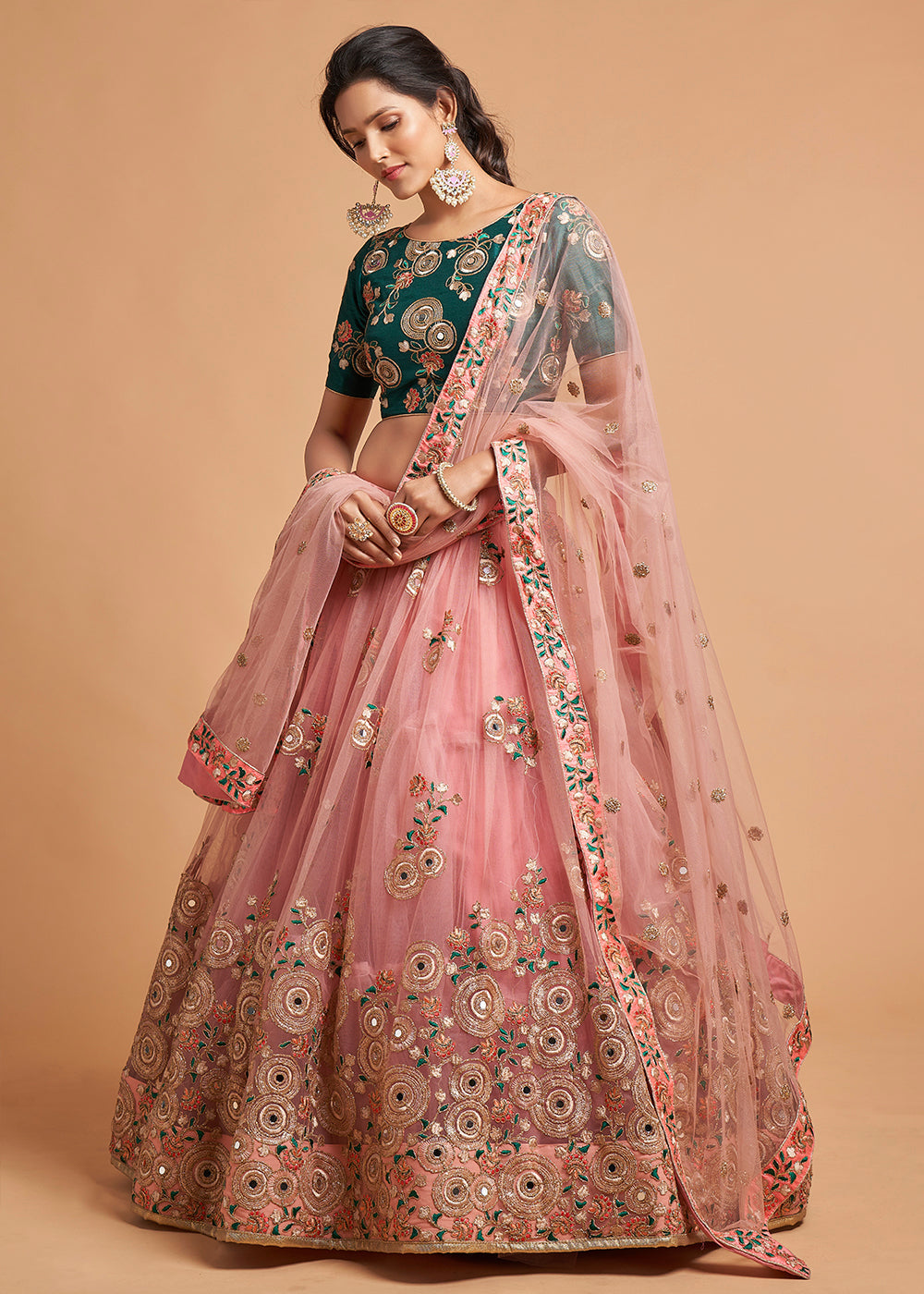 Buy MySilkLove Copper Pink Designer Soft Net Lehenga Choli Online