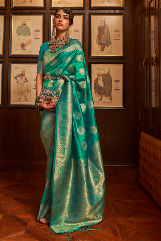 Buy MySilkLove Niagara Green Kanjivaram Silk Saree Online