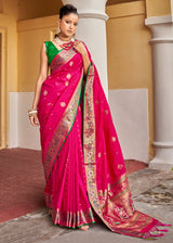 Rose Pearl Pink Banarasi Woven Soft Silk Saree