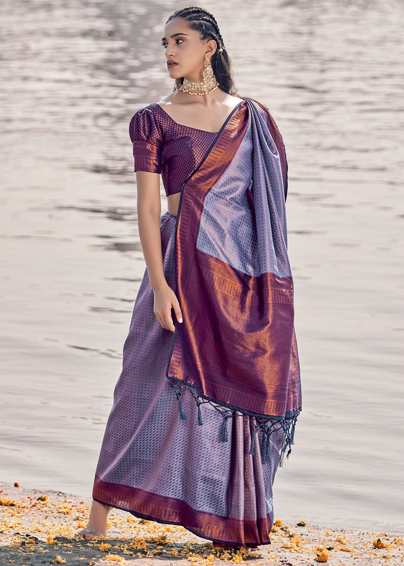 Amethyst Smoke Purple Woven Banarasi Soft Silk Saree