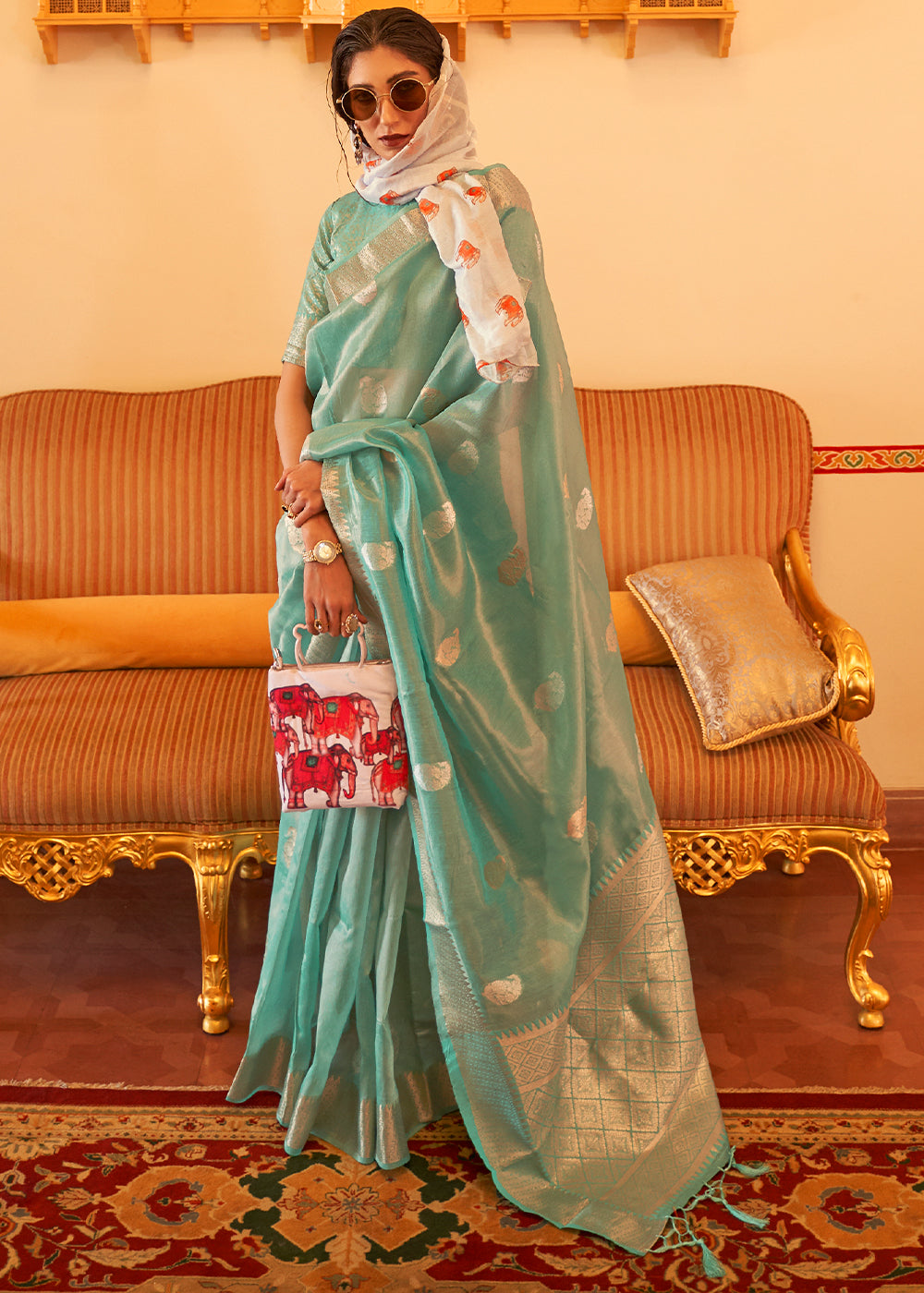 Buy MySilkLove Fern Green Zari Woven Tissue Silk Saree Online