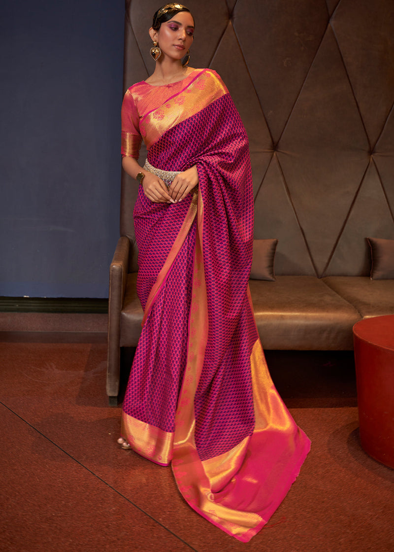 Dingy Pink Woven Banarasi Silk Saree