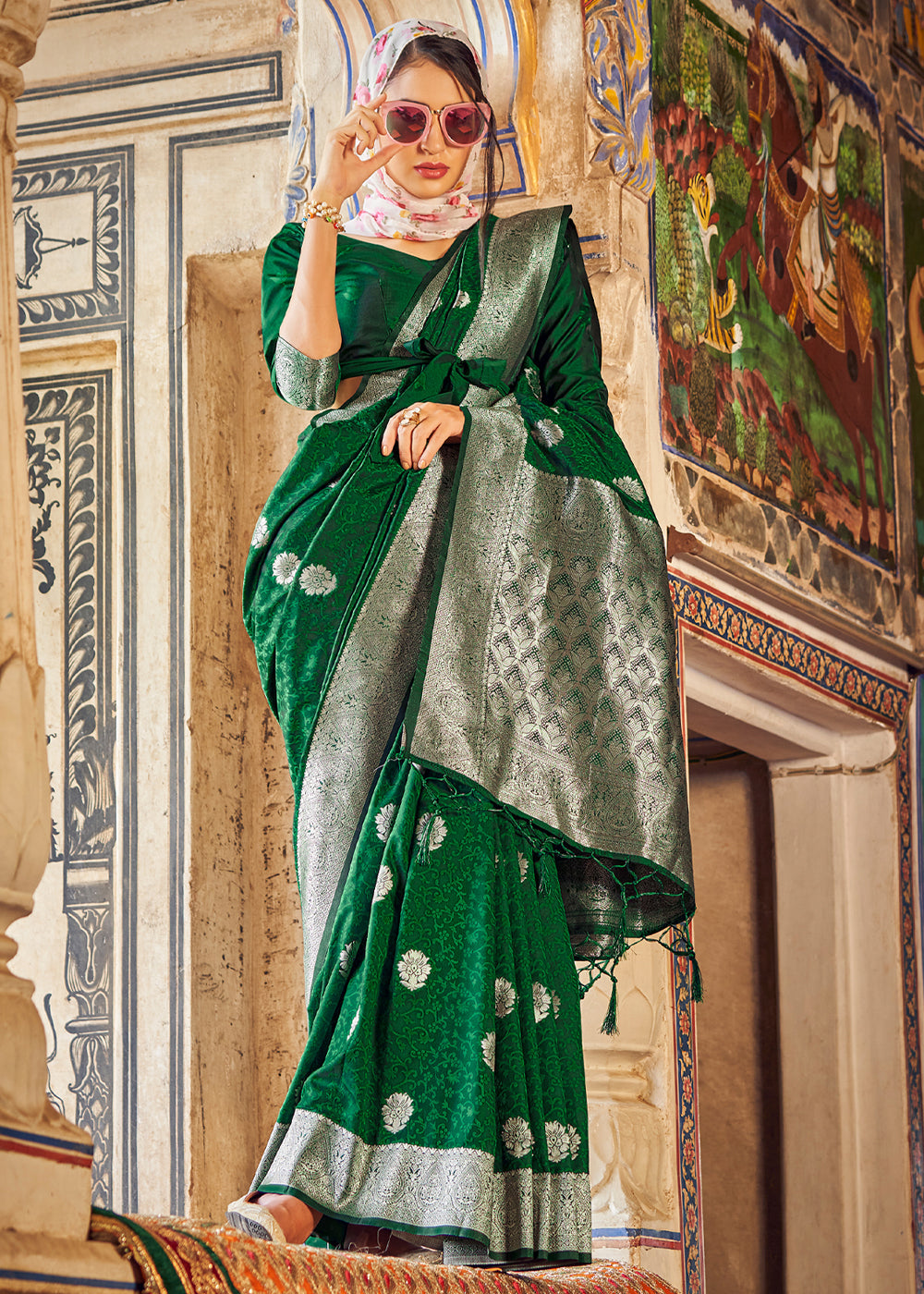 Buy MySilkLove Parsley Green Banarasi Woven Silk Saree Online