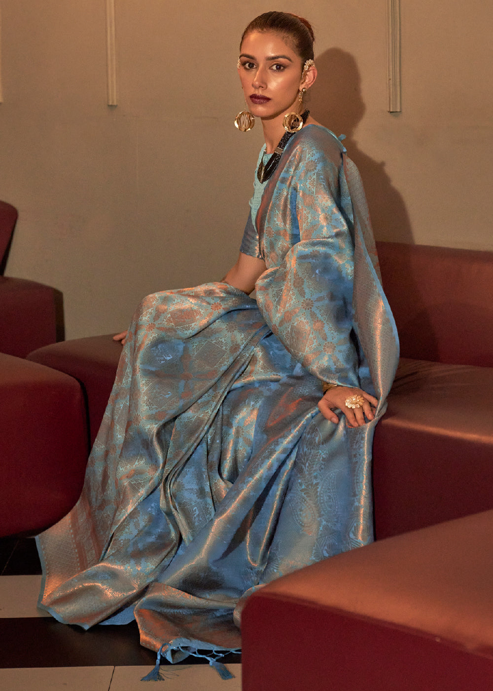 MySilkLove Horizon Blue Kanjivaram Woven Silk Saree