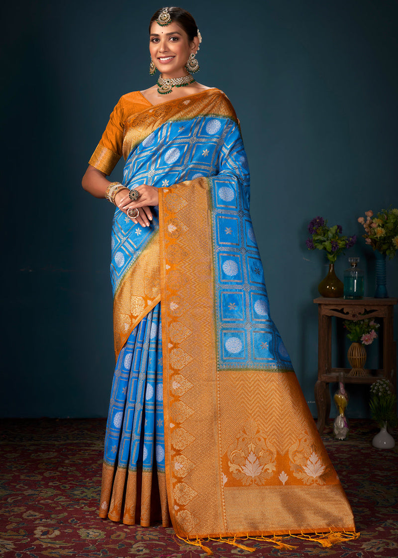 Buy Contemporary Orange Checks Silk Saree Designer Sarees. Shipping  Worldwide.