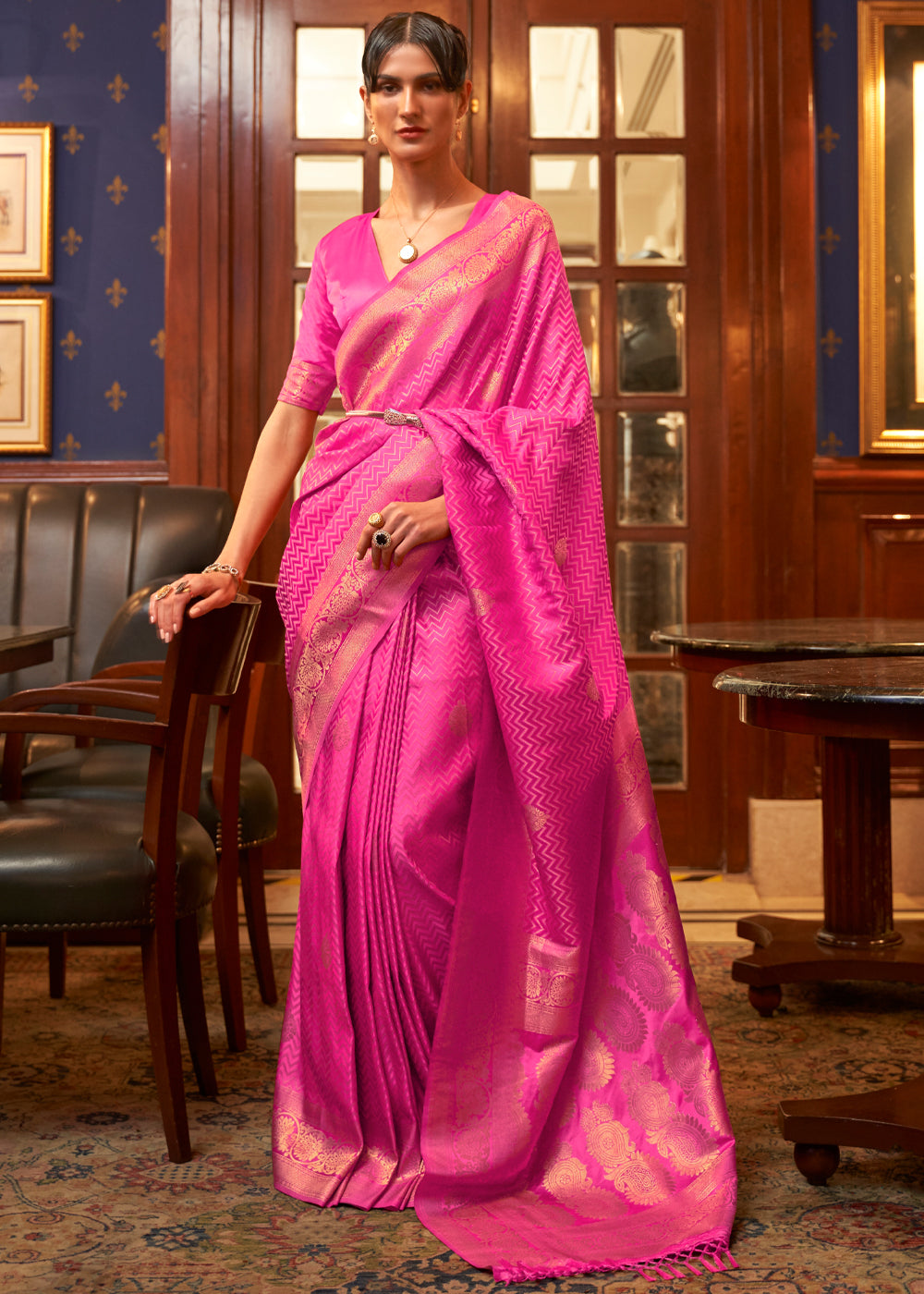 Buy MySilkLove Violet Pink Woven Banarasi Silk Saree Online