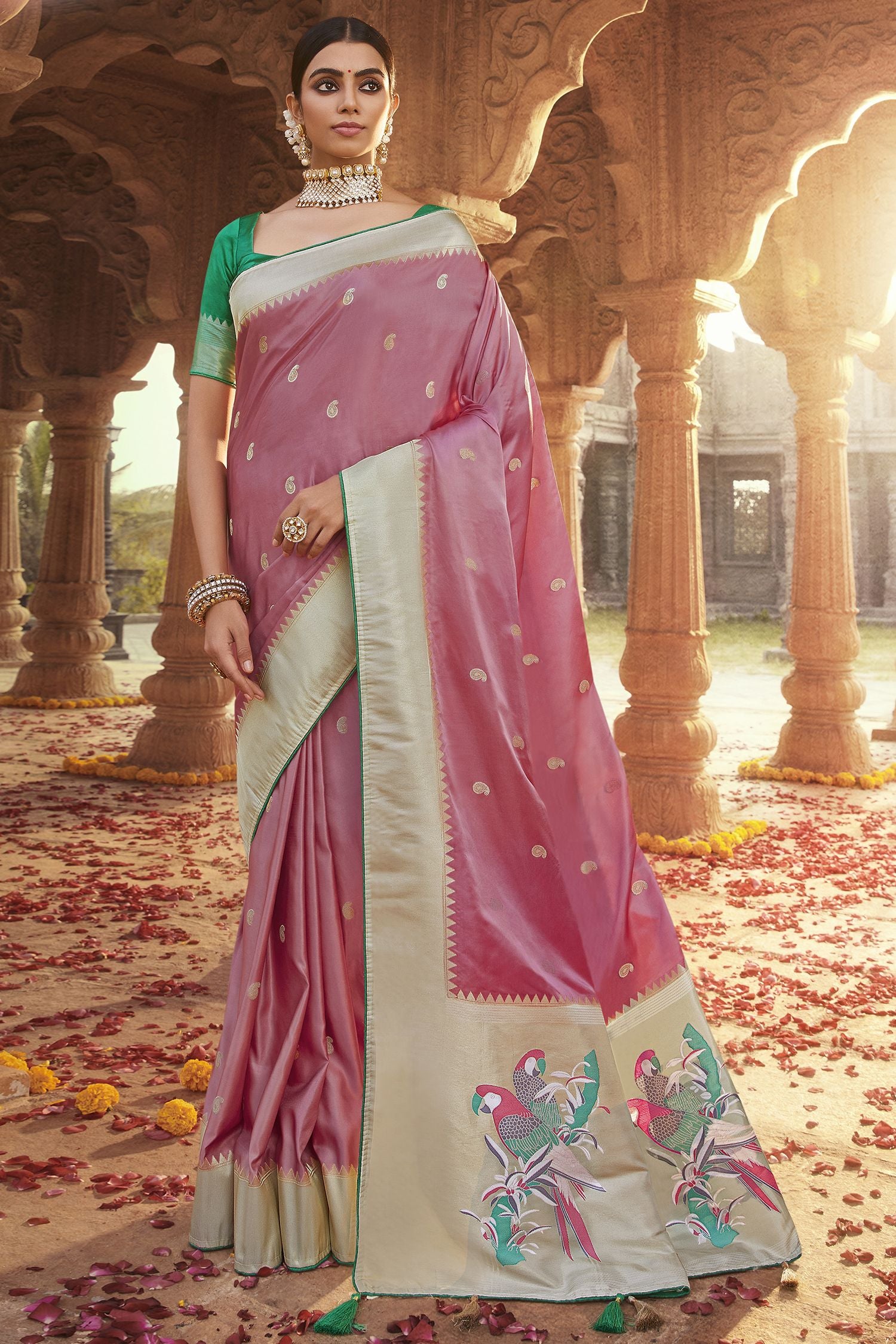 Buy MySilkLove Careys Pink Designer Banarasi Satin Silk Saree Online
