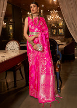 Winter Sky Pink Banarasi Woven Satin Silk Saree