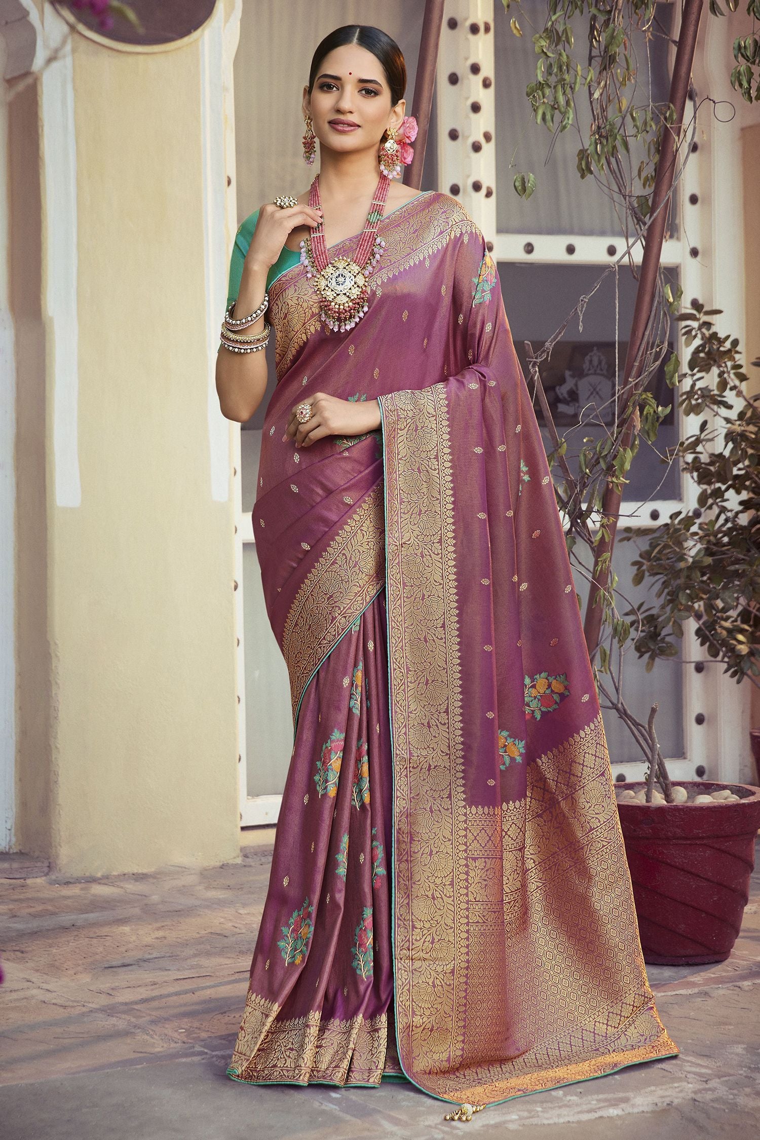 Buy MySilkLove Rose Dust Purple Woven Designer Banarasi Silk Saree Online
