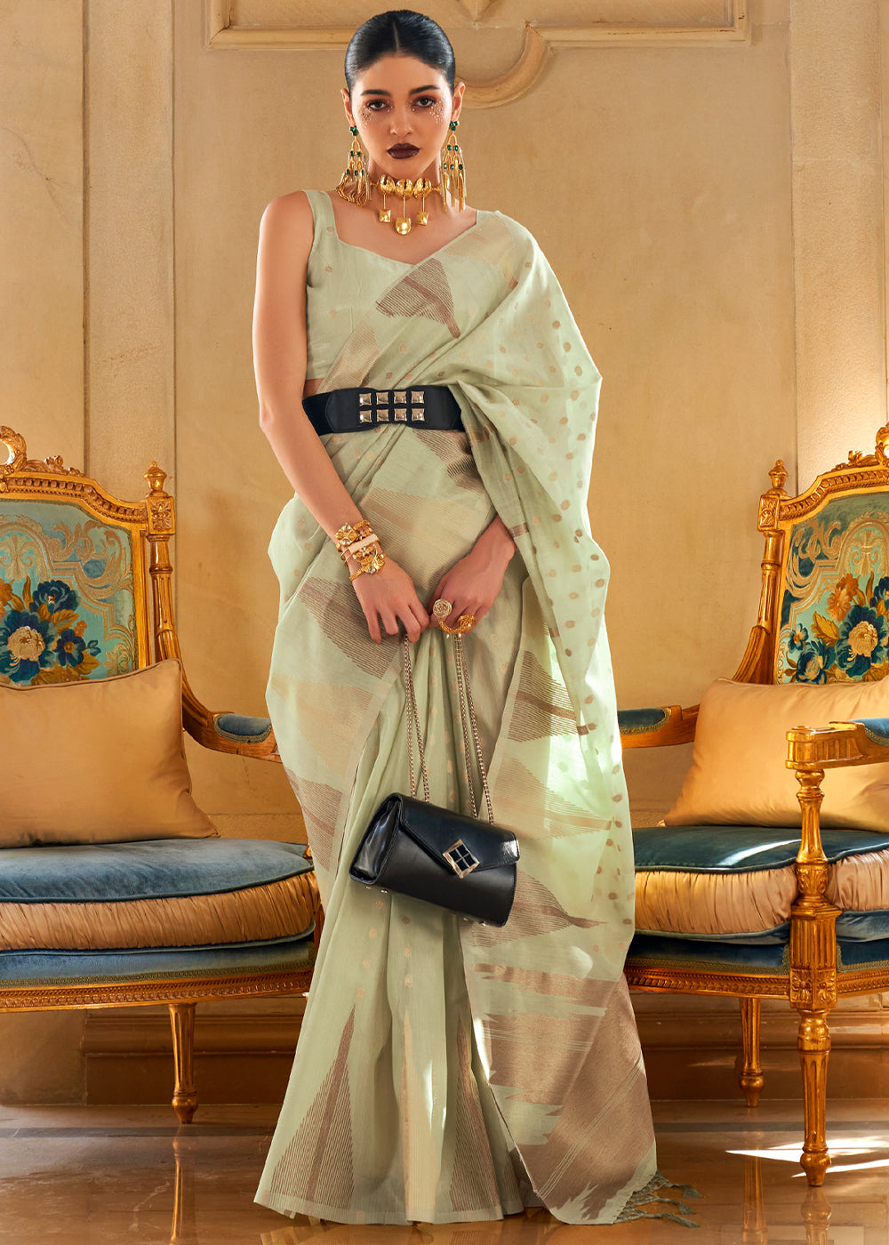 Buy MySilkLove Summer Green Banarasi Woven Tissue Silk Saree Online