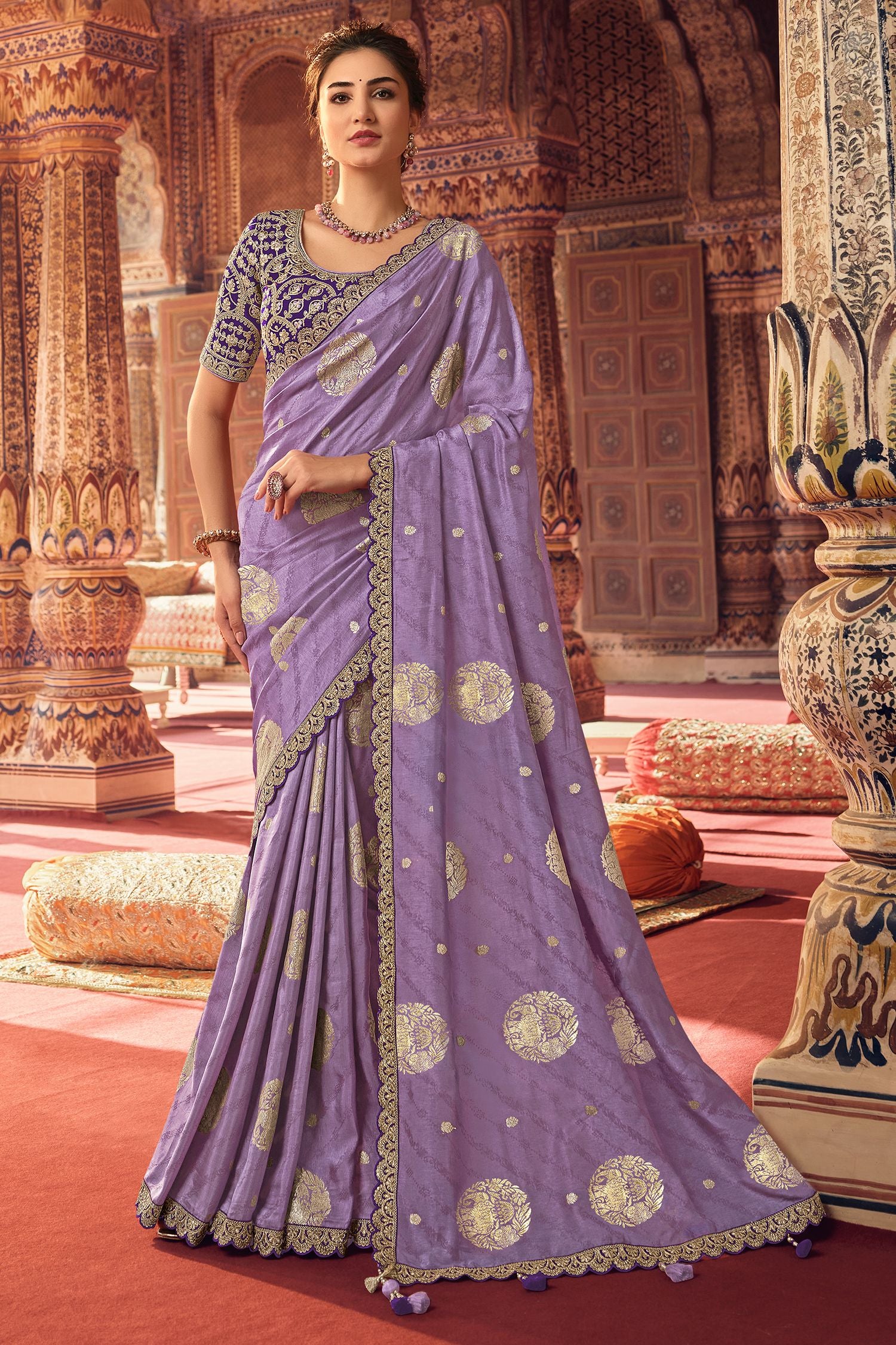 Buy MySilkLove Mountbatten Purple Organza Woven Silk Saree with Peacock Motifs Online