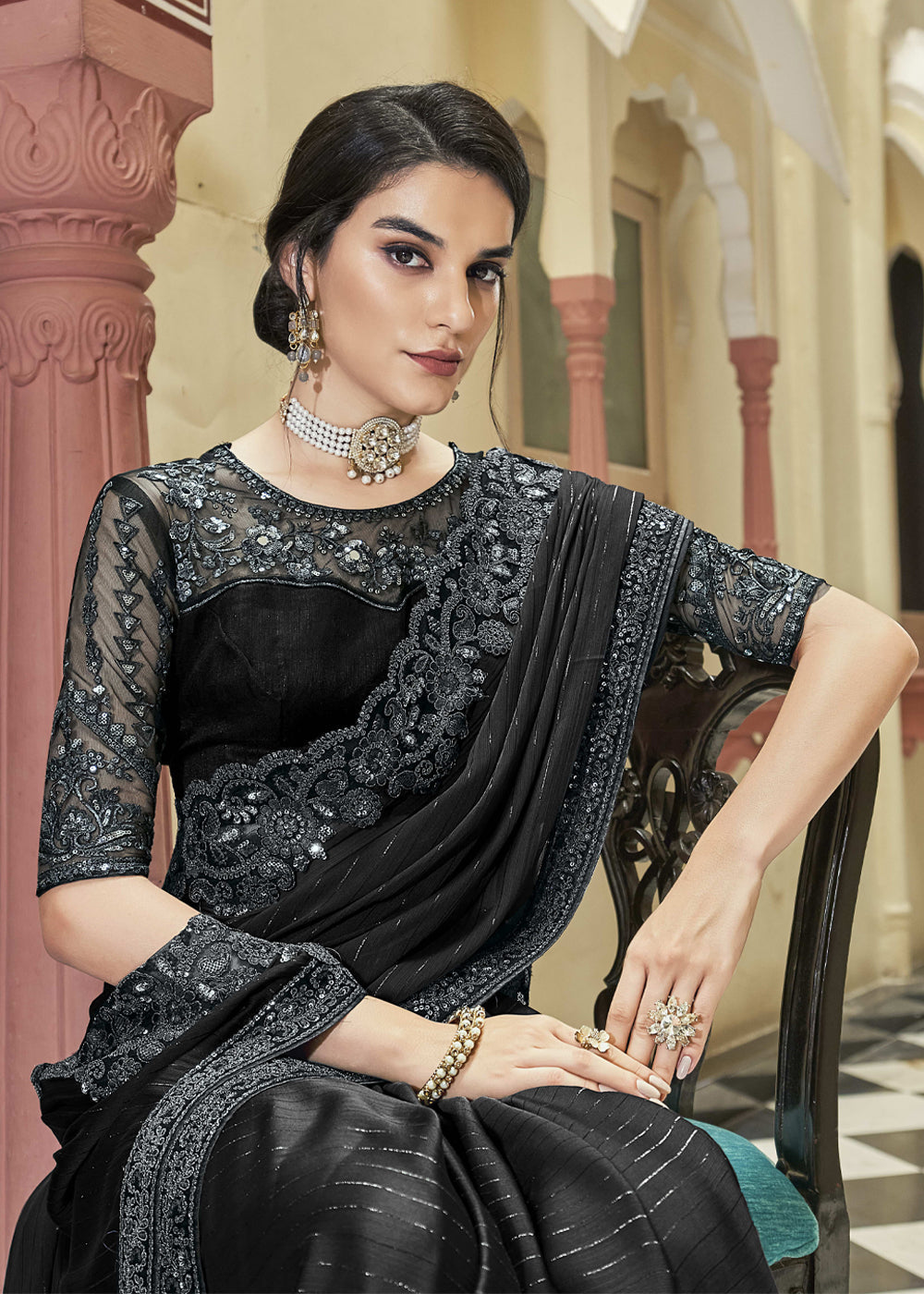 MySilkLove Mine Shaft Black Woven Designer Silk Saree