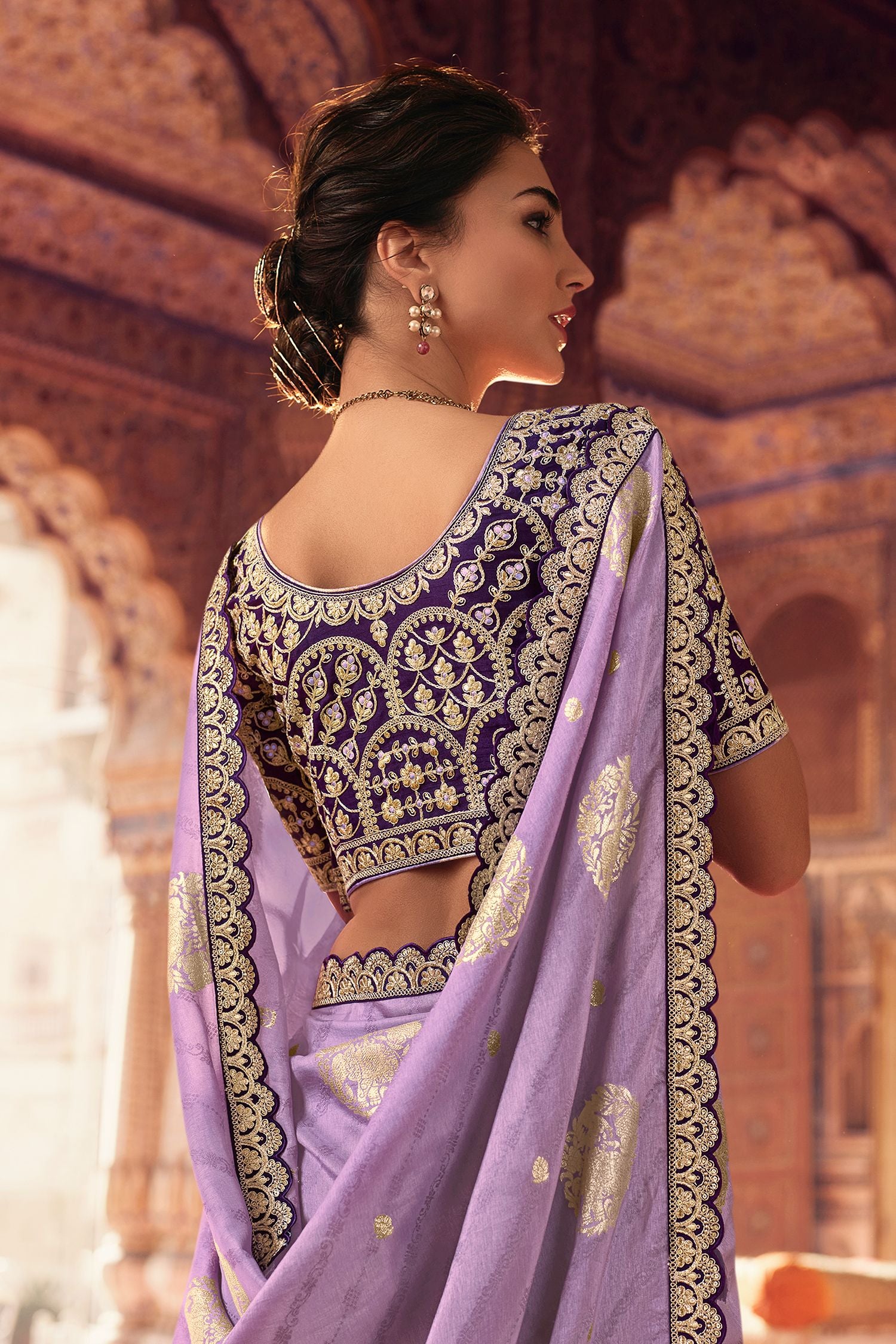 Buy MySilkLove Mountbatten Purple Organza Woven Silk Saree with Peacock Motifs Online