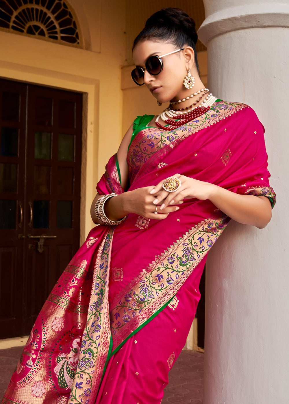 Buy MySilkLove Rose Pearl Pink Banarasi Woven Soft Silk Saree Online