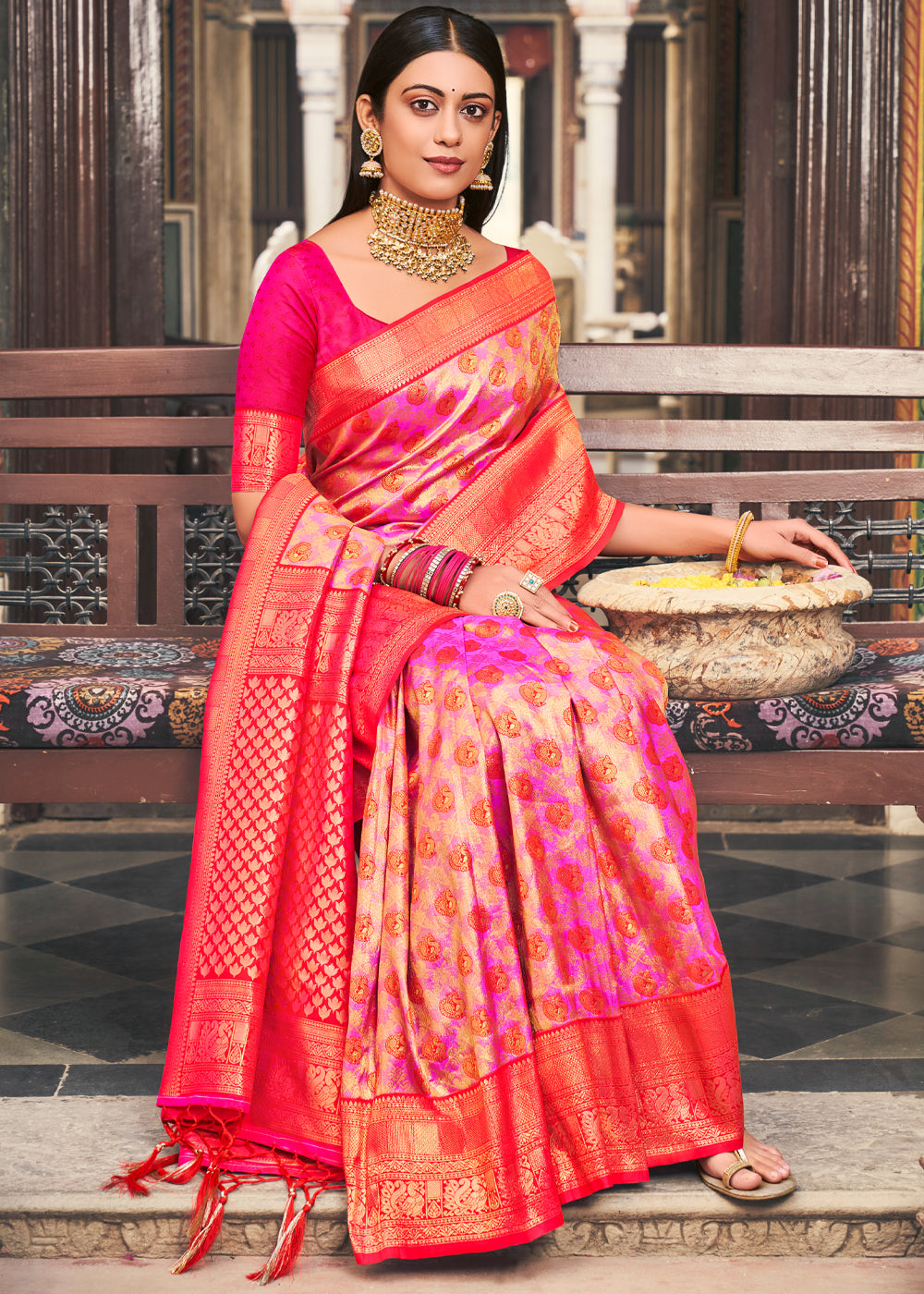 Buy MySilkLove Cotton Candy Pink Woven Kanjivaram Silk Saree Online