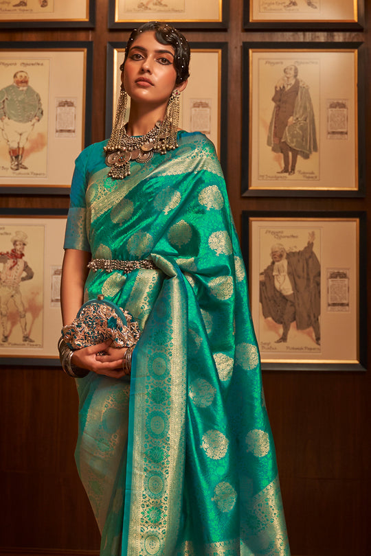 Buy MySilkLove Niagara Green Kanjivaram Silk Saree Online