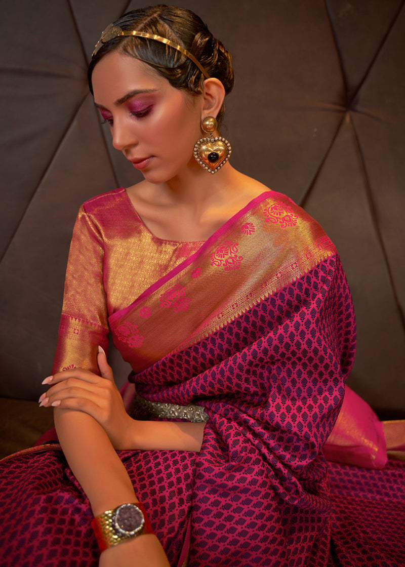 Dingy Pink Woven Banarasi Silk Saree