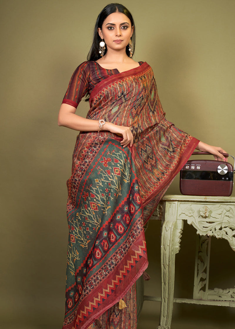 Attractive Dark Brown Art Silk Saree Online | Bagtesh Fashion