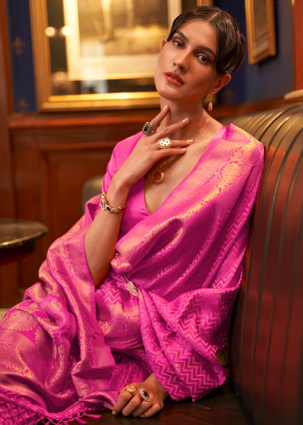 Buy MySilkLove Violet Pink Woven Banarasi Silk Saree Online