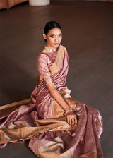 Careys Pink Banarasi Woven Printed Silk Saree