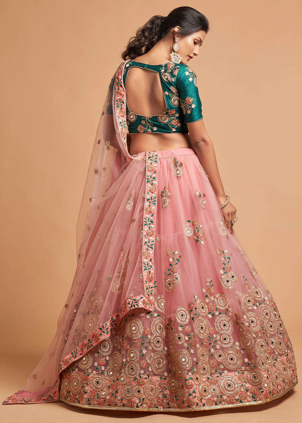 MySilkLove Copper Pink Designer Soft Net Lehenga Choli