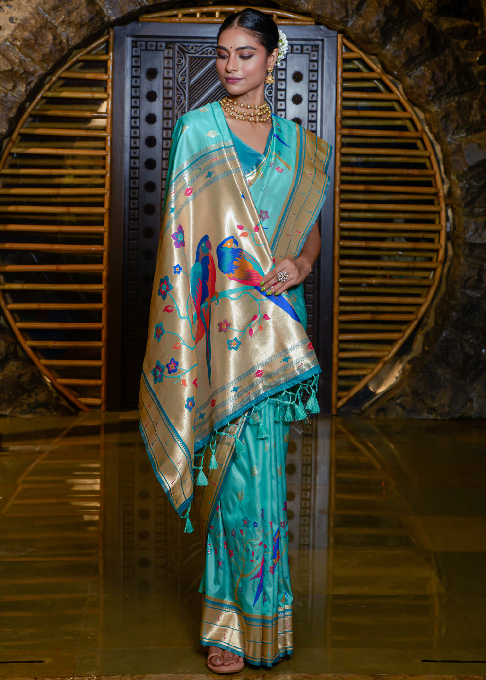 Buy MySilkLove Keppel Blue Woven Paithani Silk Saree Online