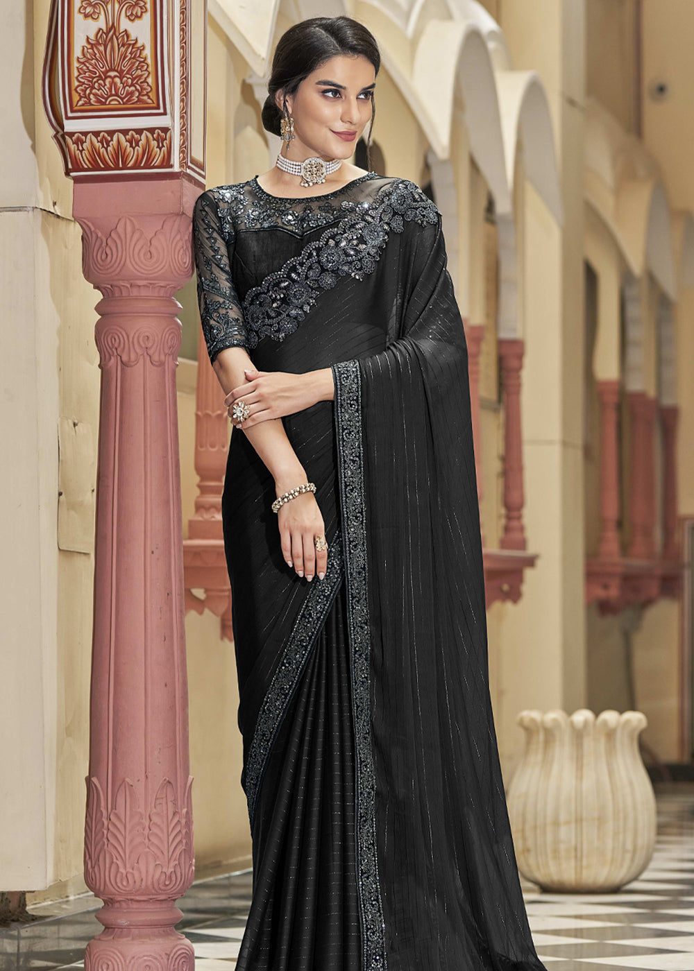 Black saree online best sale