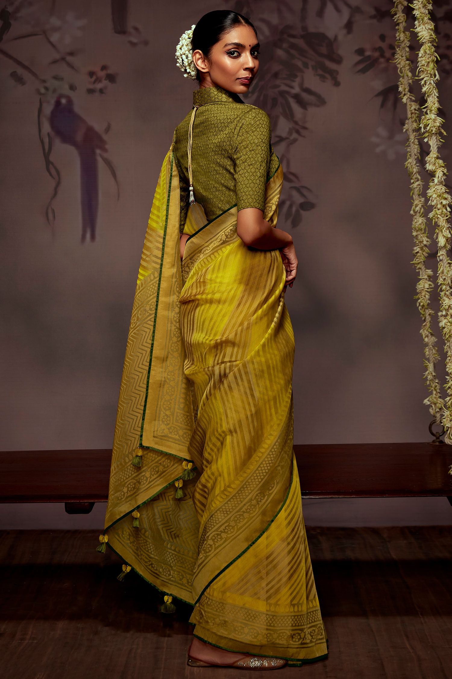 MySilkLove Luxor Gold Yellow Printed Brasso Saree