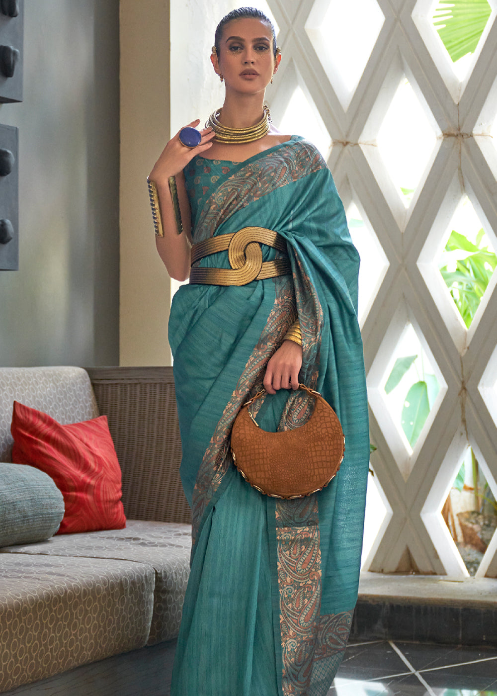 Buy MySilkLove Smalt Blue Woven Brocade Tussar Silk Saree Online