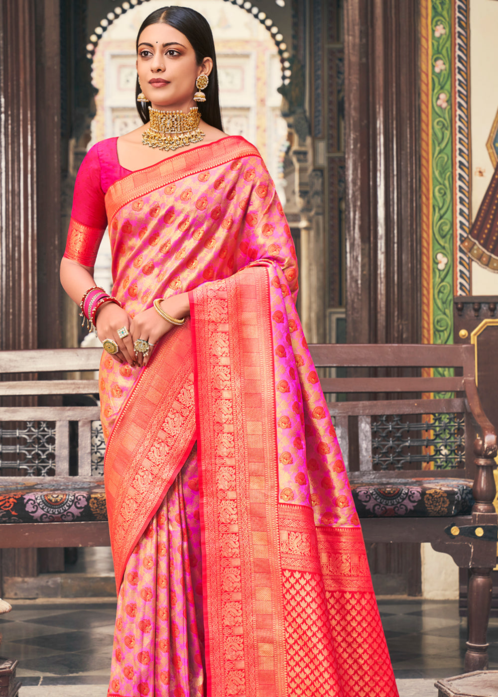 Buy MySilkLove Cotton Candy Pink Woven Kanjivaram Silk Saree Online