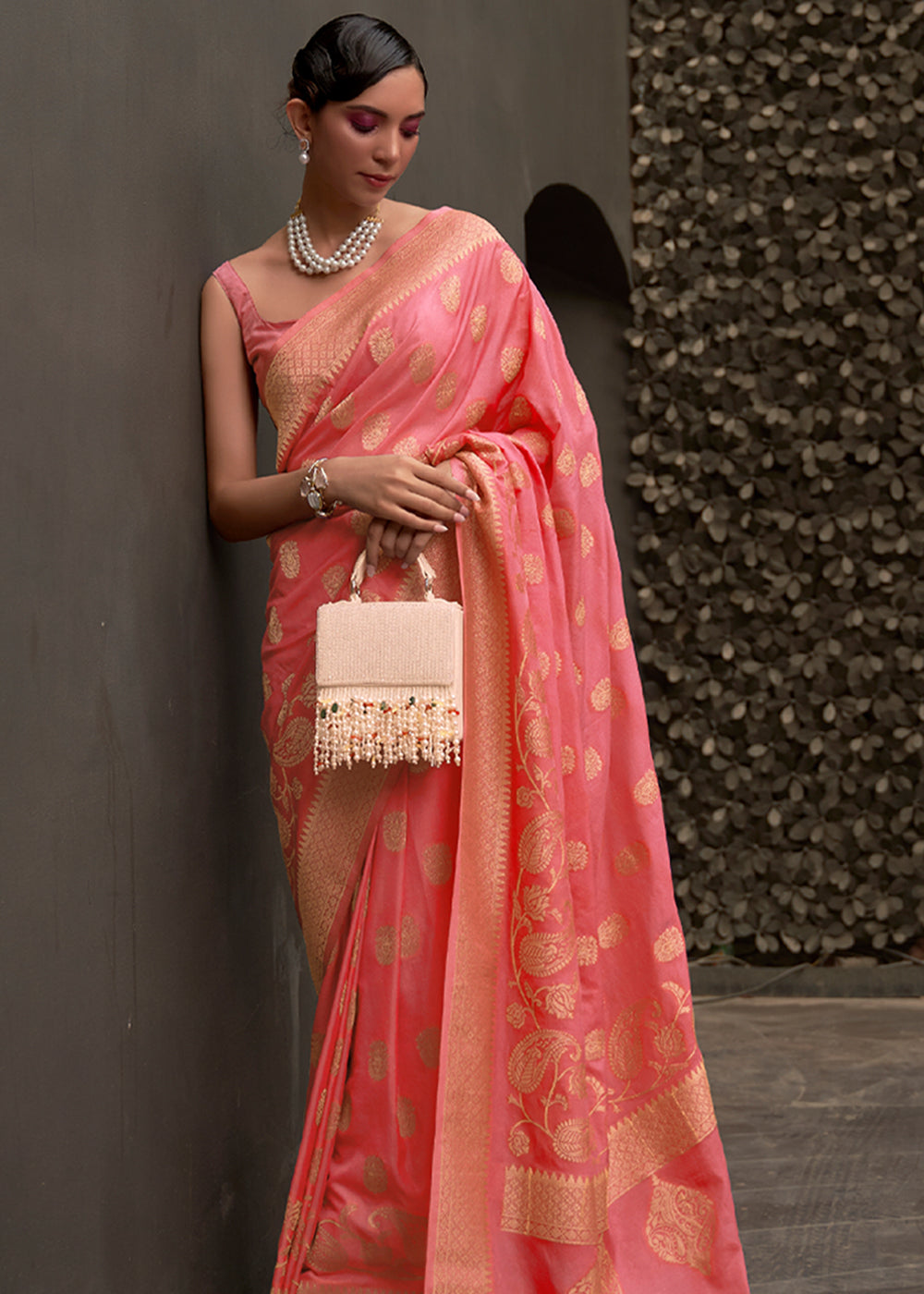 Buy MySilkLove Apricot Peach Woven Banarasi Chiffon Saree Online