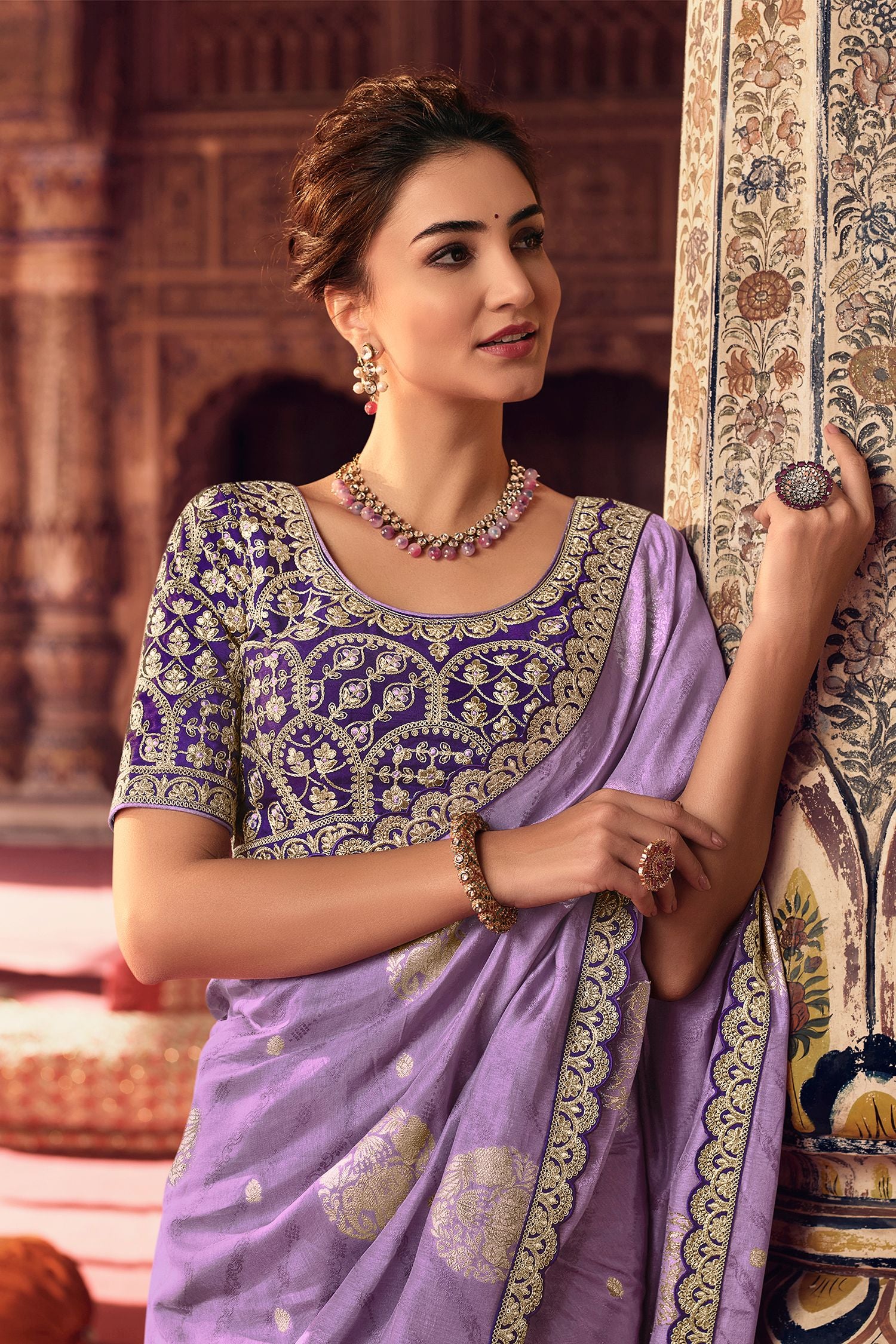 Buy MySilkLove Mountbatten Purple Organza Woven Silk Saree with Peacock Motifs Online