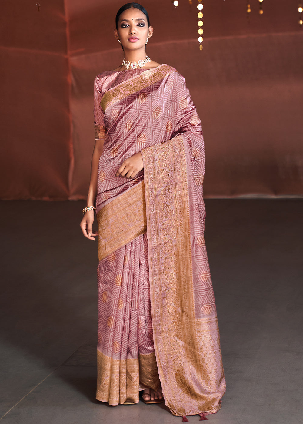 Buy MySilkLove Careys Pink Banarasi Woven Printed Silk Saree Online