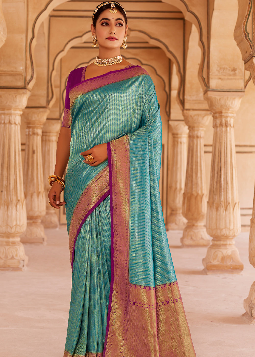 Buy MySilkLove Oxley Blue and Purple Woven Kanjivram Silk Saree Online