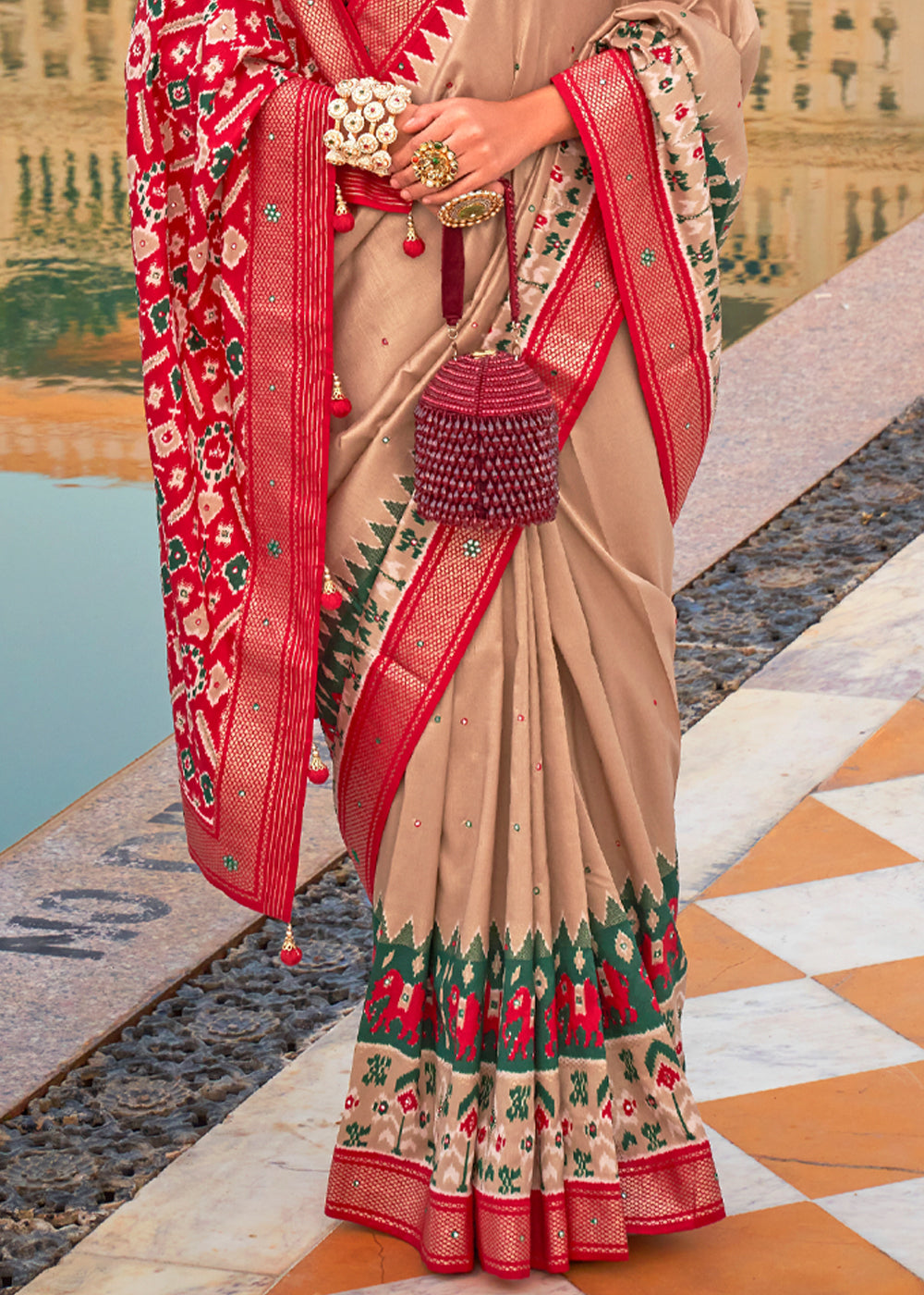 Buy MySilkLove Tumbleweed Brown and Pink Woven Patola Silk Saree Online