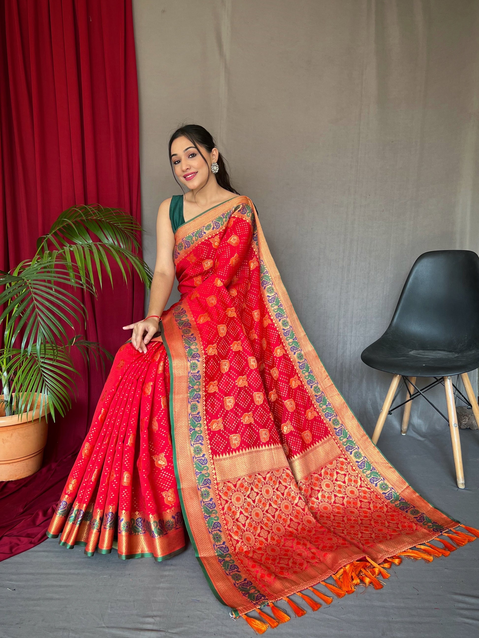 Buy MySilkLove Rose Red Kutch Patola Woven Silk Saree Online