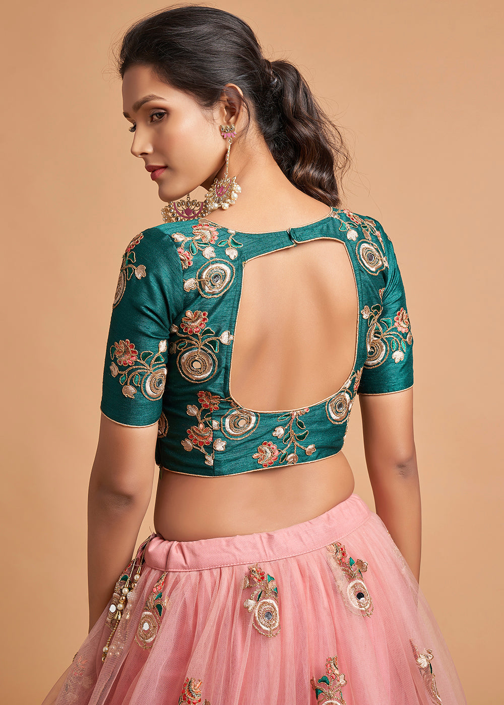 Buy MySilkLove Copper Pink Designer Soft Net Lehenga Choli Online