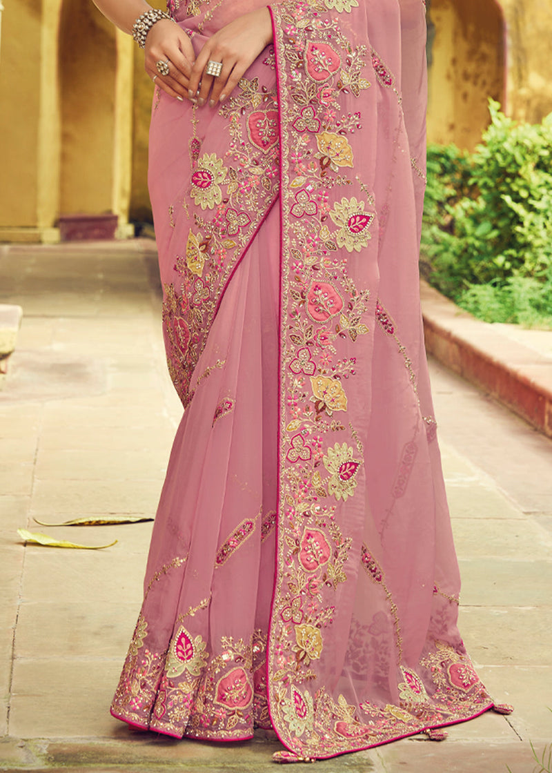 Buy Baby Pink Sequins Shimmer Saree - Koskii