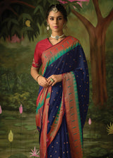 Dark Blue Woven Paithani Silk Saree