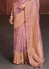 Careys Pink Banarasi Woven Printed Silk Saree