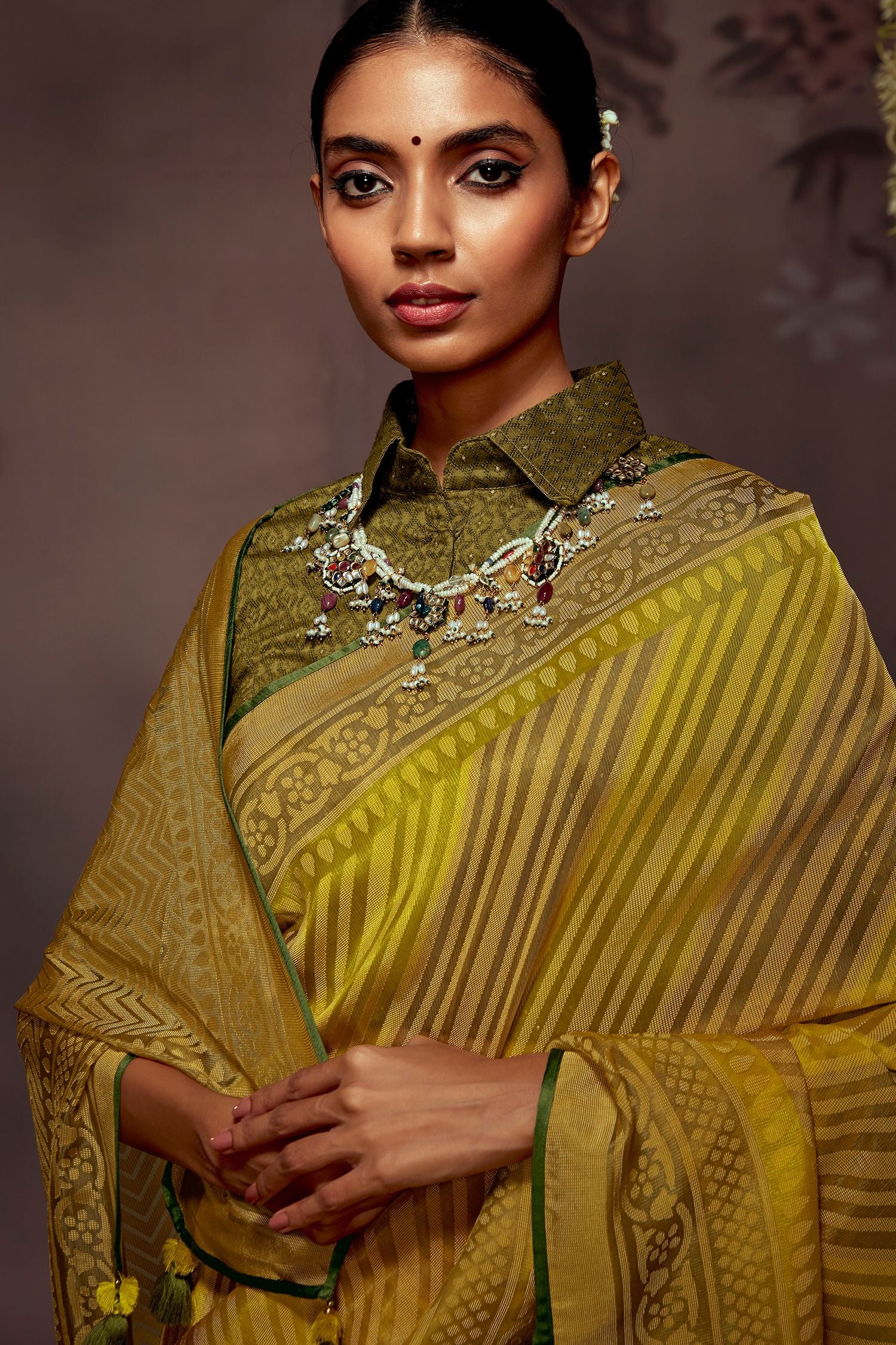 Buy MySilkLove Luxor Gold Yellow Printed Brasso Saree Online