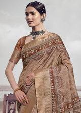 Leather Brown Printed Designer Silk Saree
